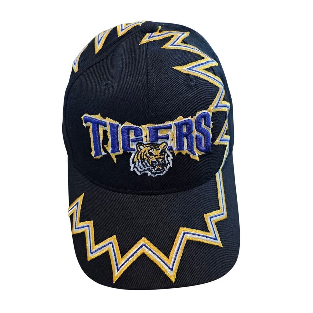 Vtg LSU Louisiana Tigers Strap Back Hat Cap 90s NCAA Black Zig Zag Adjustable